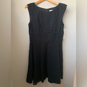 LOFT Women’s Black Eyelet Cap Sleeve Fit & Flare Midi Dress